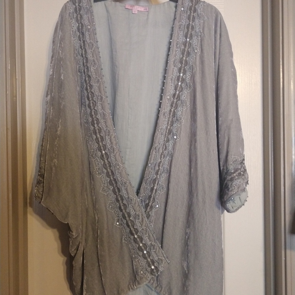 Calypso St Barth grey velvet bat wing topper.